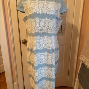 Alex Marie Elegant Blue and White Lace Dress